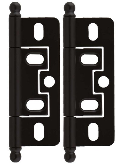 Pair of Solid Brass 2 1/2 inch Non-Mortise Ball-Tip Cabinet Hinges in Oil-Rubbed Bronze.